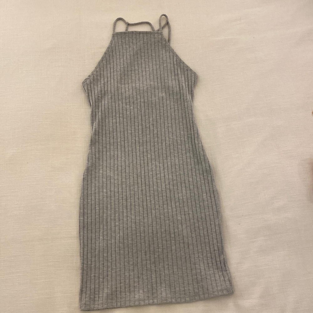 Forever 21 Heather Gray High Neck Ribbed Jersey Dress